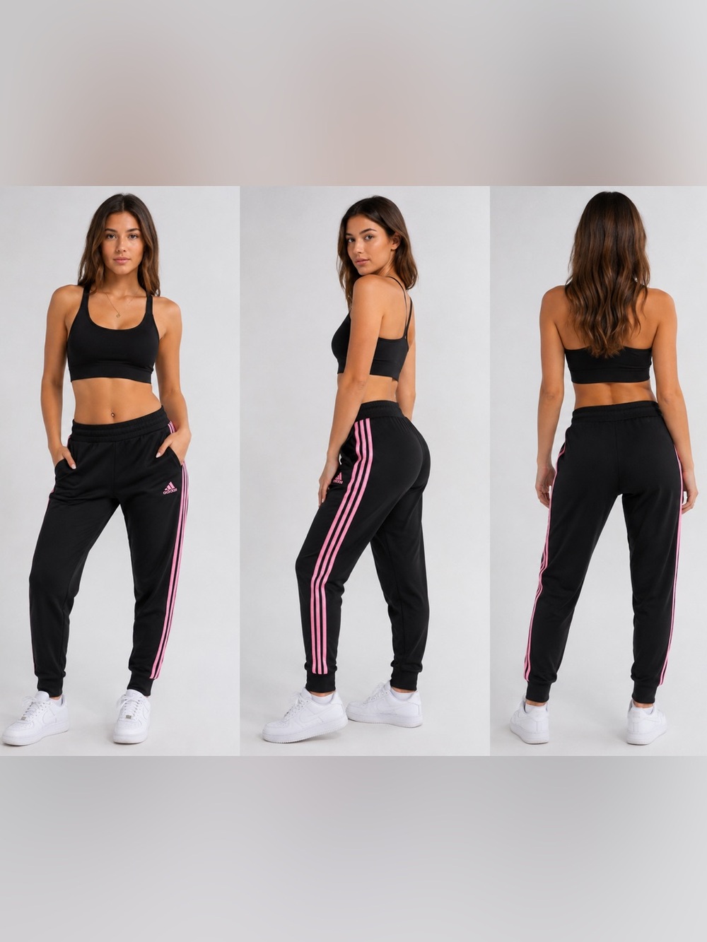 Adidas Girls XL 16 Black Pink 3 Stripe Track Pants Joggers Athletic Y2K